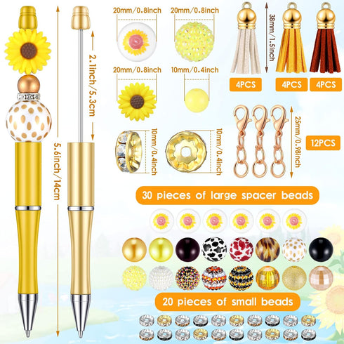 Teling 12 Pcs Beadable Pens, Plastic Black Ink Ballpoint Pen with Assorted Spacer Beads for DIY