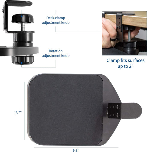 VIVO 360 2 inch MOUNT-MS01A Clamp-on Mouse Pad Holder Platform, Adjustable Under Desk Rotating Tray Rest Extension