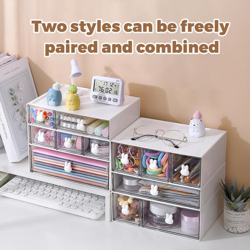 Plastic Desk Organizer with 3 Tier Drawers, Stackable Storage for Office, 6 Drawers