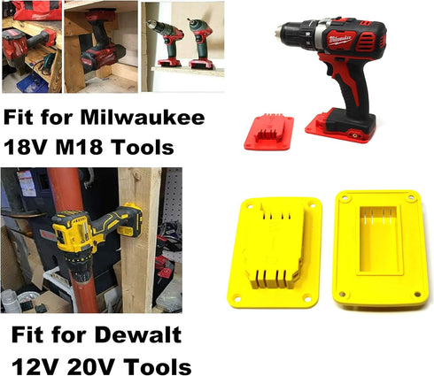Yellow Plastic Power Tool Holder Mount for Milwaukee M18 or Dewalt 20V 12V Power Drill, 10 Pack