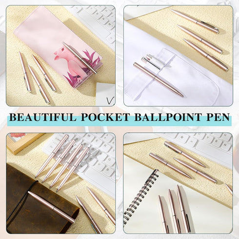 Teling 36 Pcs Mini Ballpoint Pens Bulk, 4 Inch Short Small Pens for Notebook Pockets, School Office (Rose Gold).