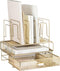 Gold Desk Organizer, Gold Office Accessories Set for Women, Includes Detachable File Organizer, Stackable Paper Tray,