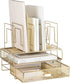 Gold Desk Organizer, Gold Office Accessories Set for Women, Includes Detachable File Organizer, Stackable Paper Tray,