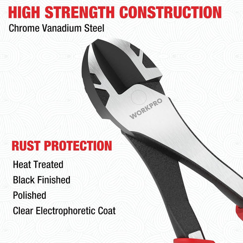 WORKPRO 8 Inch High Leverage Diagonal Pliers: Heavy Duty Wire Cutters in CRV Steel for Cutting Wires