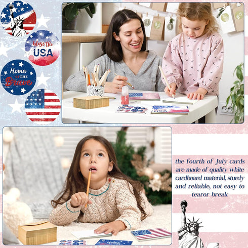 Seajan 200 Set Patriotic Cards, Blank Greeting Card with Envelopes, 4th of July American Flag Note Card