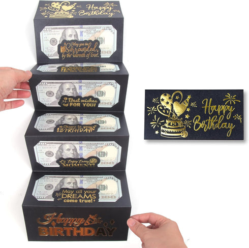 HOMANGA Birthday Money Envelope for Cash Gifts, Surprise Cash Holder for Men, Women, Kids, Birthday Gift Card (Black