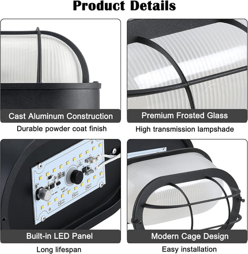 Dimmable 6W 600Lumens 5000K 1 Pack Oval Bulkhead Light Fixture, Outdoor Wall Lantern, LED Nautical and Sauna Light