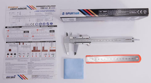 Spurtar Vernier Caliper, 6" Stainless Steel Measuring Tool, 0-6Inch/0-150mm Manual Micrometer