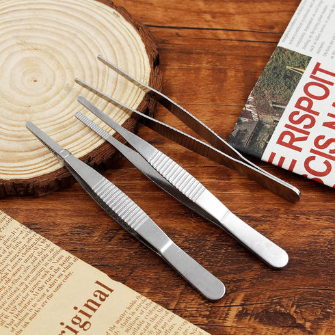 4Pcs 5 Inch Stainless Steel Tweezers, Precision Serrated Straight Tips for Cooking, Repairing, Medical