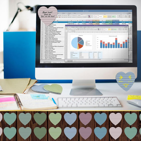 Teling 24 Pcs Heart Shape Lined Sticky Notes, Cute Bright Colorful Memo Pads for Office School 3x3 Inch