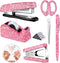 Demissle 6 Pcs Bling Office Desk Accessories Set, Crystal School Stationery Kit, Pink