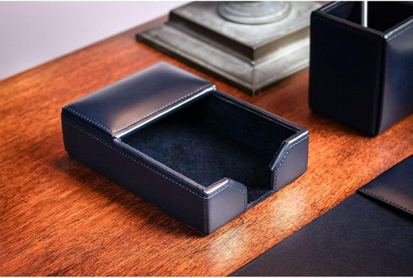 Dacasso Navy Blue Bonded Leather Memo Holder, 4" x 6"