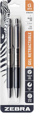 Zebra Pen G-402 Gel Pens 2-Pack, Black Ink, 0.5mm Fine Point, Stainless Steel Barrel, Comfortable Grip
