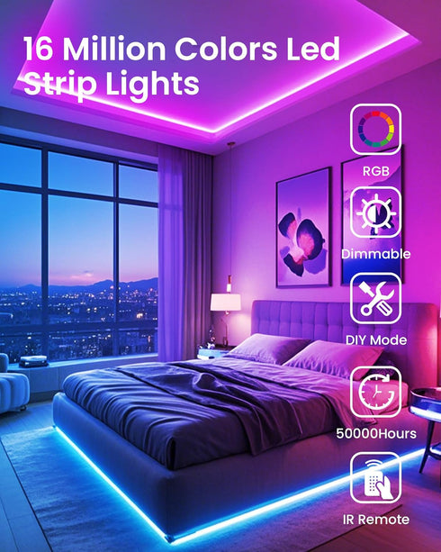 200ft, VOLIVO LED Strip Lights for Bedroom Smart Bluetooth RGB Light Strips with App Control & Music Sync, Color