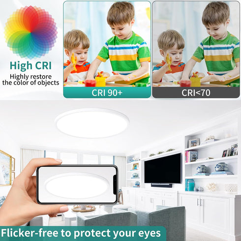 16 Inch Light,32W Remote,Dimmable 3000K-6000K,White,3200LM,Memory LED Flush Mount Ceiling Ultra-Thin Modern Round Light