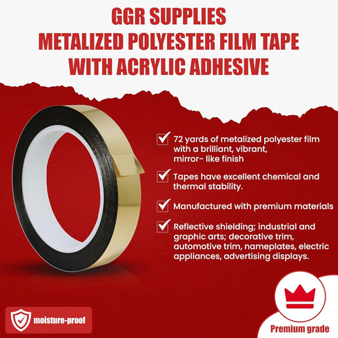 GGR SUPPLIES T.R.U. MMYP-1 Mylar Metalized Polyester Film Tape, 72 Yards, Silver