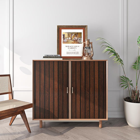 15.8"x80" FunStick Brown Slats Wood Wallpaper Peel and Stick Removable Walnut Wood Contact Paper for Cabinets Peel