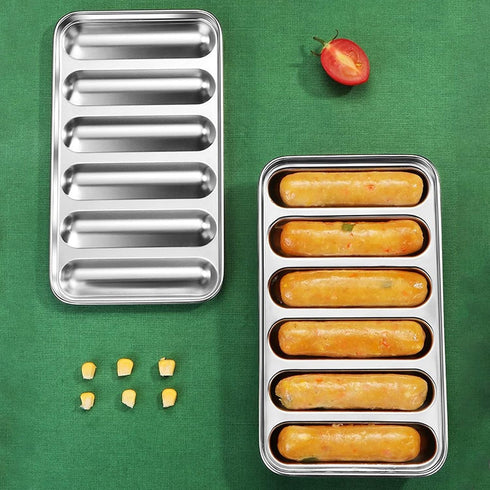 Purokise 6 Sausage Mould, Stainless Steel Sausage Mould with Lid Cavity Hot Dog Mold Baby Food Supplement Meat Sausage