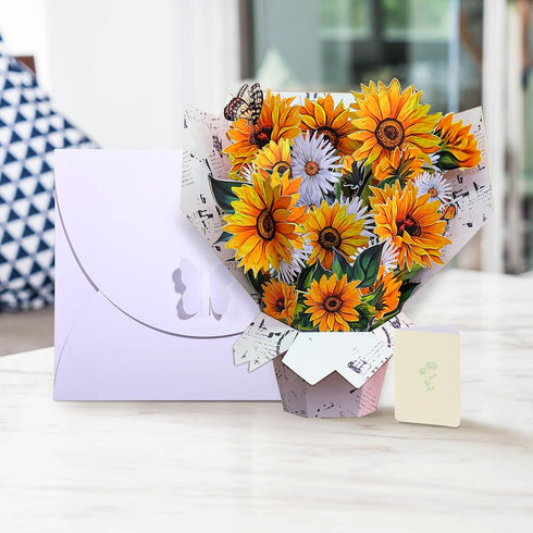 Tecculi 3D 7.5inches Greeting Cards Pop Up Cards Small Paper Flower Bouquet Gifts for Women Mom Wife Birthday
