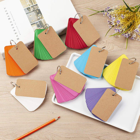 8 Pack, 2.2"x3.5", 400 Counts Blank Flash Cards with Ring for Studying, Colored Index Cards with Ring Note Cards Heavy