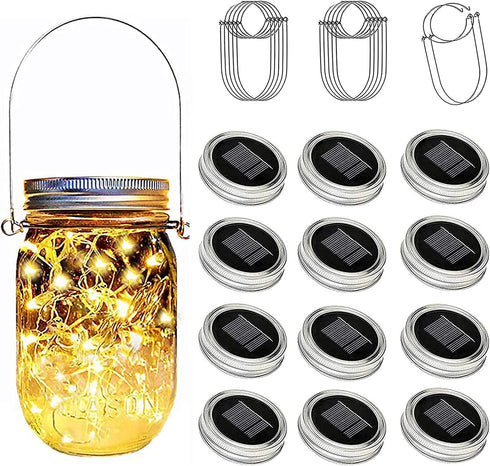 Ostritec Solar Mason Jar Lights Lids, 12 Pack 30 Led Fairy Lights(Jars