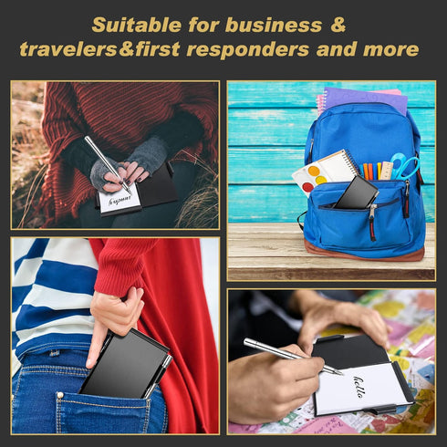Chinco 4 Pieces Metal Pocket Notebook, Portable Aluminum Notepad, Refillable with Mini Pen and Paper for Note Jotting