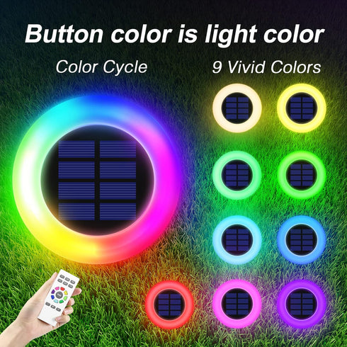 2 Pack 9 intelamp Solar Pathway Lights Outdoor, Color Changing with Remote Control, Dusk to Dawn Solar Powered