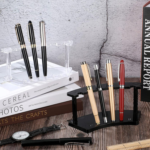 Tinlade 2 Pieces Plastic Pen Holder Stand, 6-Slot Makeup Brush Rack Organizer for School, Office, Home (Clear, Black)