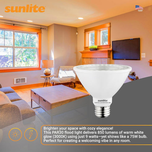 PAR30 Bulb, 9 (75W 850 (E26) Dimmable, 3000K 6 Count Sunlite LED Short Neck Flood Light Watt, Equivalent), Lumens
