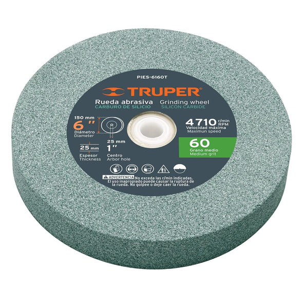 TRUPER PIES-6160T 6" Silicon Carbide Bench Grinding Wheels - Grit 60, Thickness 1", 1 Pack