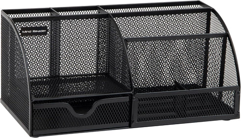 Mind Reader Desktop Organizer, File Storage, Accessory Storage, Metal Mesh, 11" L x 5.5" W x 5" H, Black