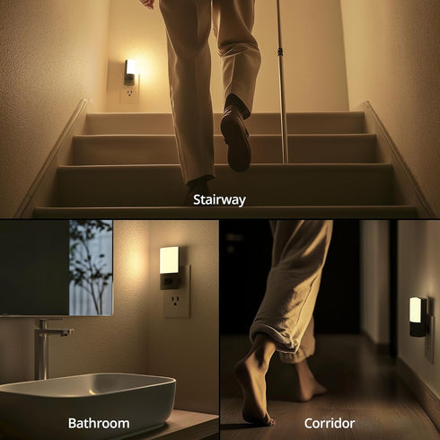Dimmable 1-150lm 2 Pack Lyridz Plug-in LED Rotatable Night Light with Motion Sensor, Backlit Nightlight with Adjustable