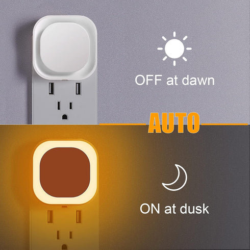 YUNLEX 2 Pack 3-Level Dimmer, Amber Night Light, Dusk to Dawn Sensor, Warm Glare-Free Reflected Glow, Auto On/Off