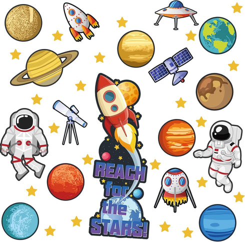 Marspark 42 Pcs Outer Space Bulletin Board Decoration Set, Solar System Astronaut Classroom Decor for School Chalkboard