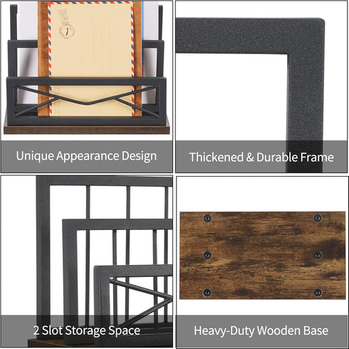 Snughome Desktop Mail Organizer, 2-Slot Matte Black Metal Sorter, File Holder for Home or Office Desktop