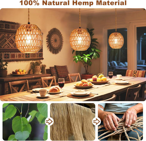 Maliralt 16.4ft Hanging Lamps Rattan Pendant Light Hanging Lights Plug in Cord Pendant Light Fixture Plug Into Wall