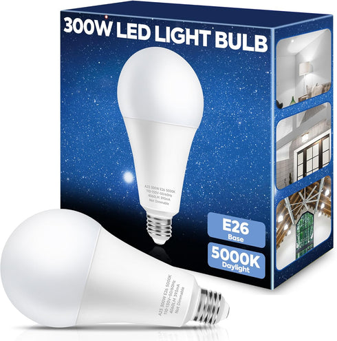 300W Equivalent LED Light Bulb, A23 4060LM Super Bright, Daylight 5000K, 33W Energy Saving, E26 Medium Base,