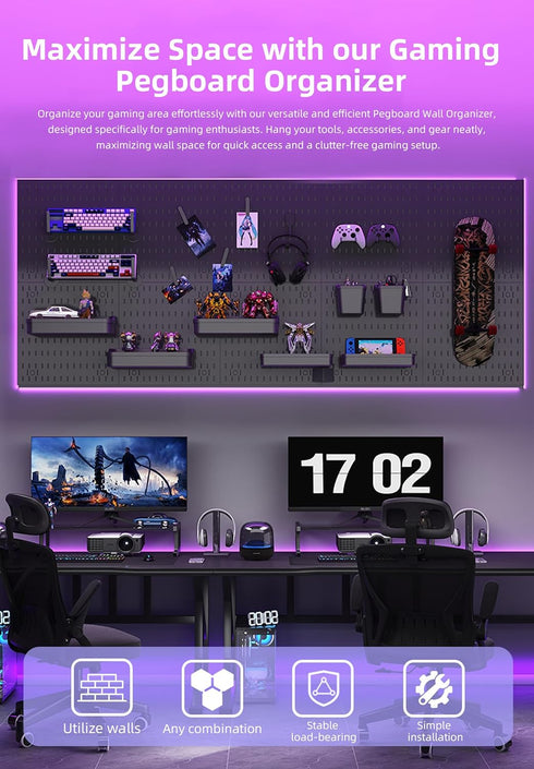 Revamp Your Space with Versatile Pegboard Kit, Organize Home, Office, and Gaming Setup with Customizable Solutions,