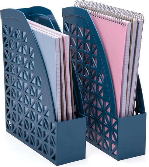 Mintra Office Magazine File 2pk, Plastic Desk Organizer (Deep Lake Blue)