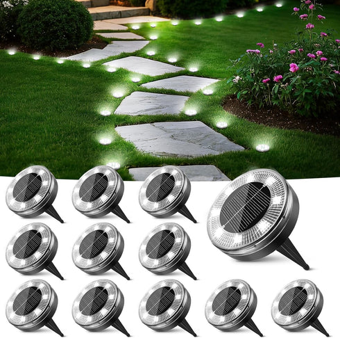 Peasur Mini Solar Ground Lights, 12 Pack Flat Solar Disc Lights Outdoor