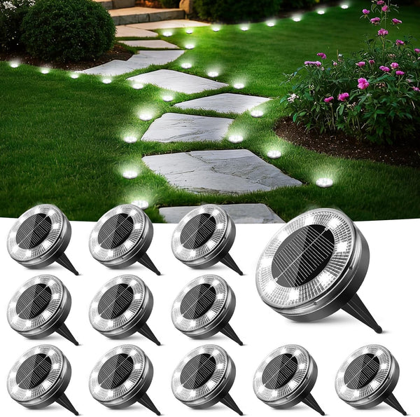 Peasur Mini Solar Ground Lights, 12 Pack Flat Solar Disc Lights Outdoor