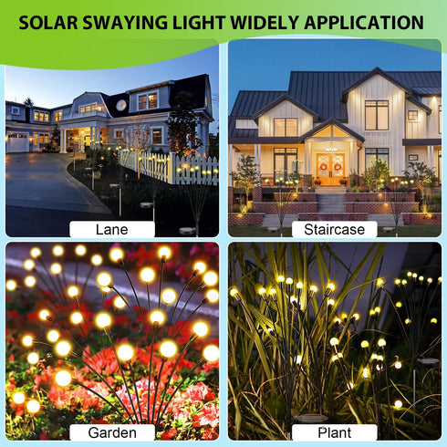 Solar Garden Lights - 2 Pack 16 LED Waterproof Outdoor Lights, Firefly Garden Decoration for Yard, Warm White