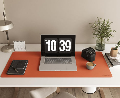RENMTURE PU Mouse Pad, Faux Leather Large Desk Pad, Non-Slip Waterproof Gaming Desk Blotter (36"x17", Orange)