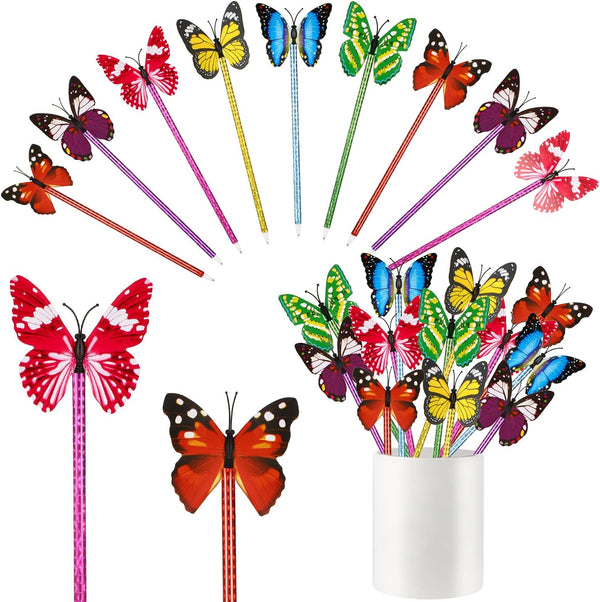 Zhanmai 24 Pieces Butterfly Style Novelty Pens, 0.5 mm 0.7 mm Cute Ballpoint Writing Pens for Classroom
