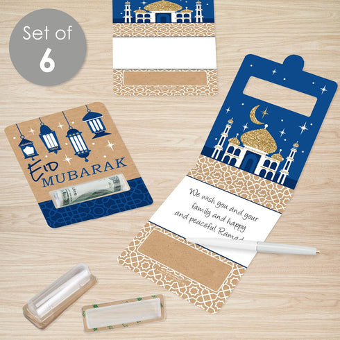 Set 6 Big Dot of Happiness Ramadan - DIY Assorted Eid Mubarak Party Cash Holder Gift - Funny Money Cards