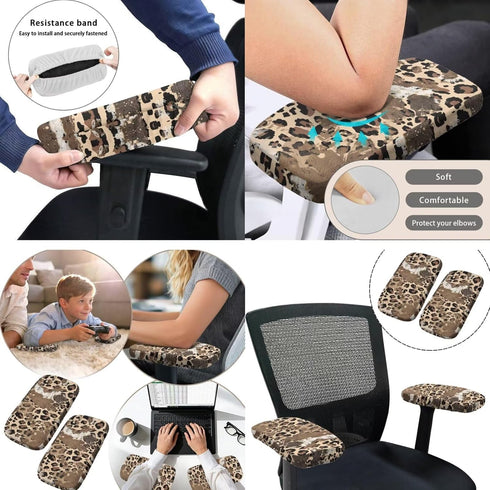 Cugasmaru 4-Pc Set Brown Leopard Office Chair Covers with Office Chair Arm Pads St. Patrick's Day Accent Chair Stretchy