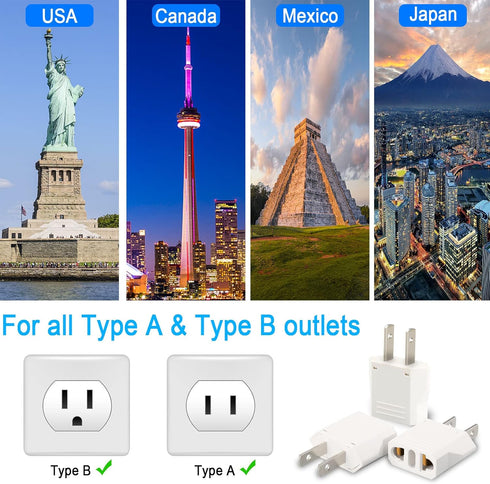 6 Pack European to US Plug Adapter, EU to US Power Plug Converter, 220v to 110v Adapter for Travel, American Plug