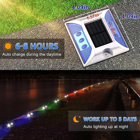 IP68 (4 Pack, Aolyty Solar Driveway Dock Lights, Waterproof Solar Deck Light Outdoor Warning Step Lights Reflective