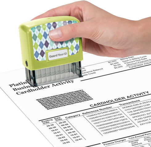 Identity Theft Prevention Confidential Security Stamp, 2.25” x 0.75" Green Argyle