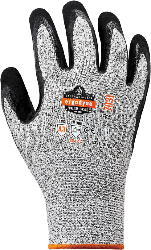 Ergodyne Cut Resistant Work Gloves, A3 Sandy Nitrile Coated Palms for Optimal Grip, Gray, X-Large, Pack of 1